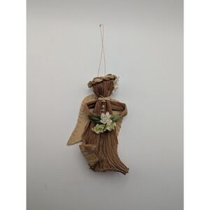 Vintage Rustic Corn Husk Angel Ornament Christmas Decor‎ 6" Floral Accents Hang